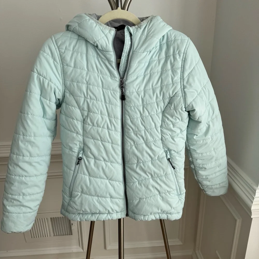 DSG Insulated Aqua Light Blue Puffer Hooded Winter Jacket Size L